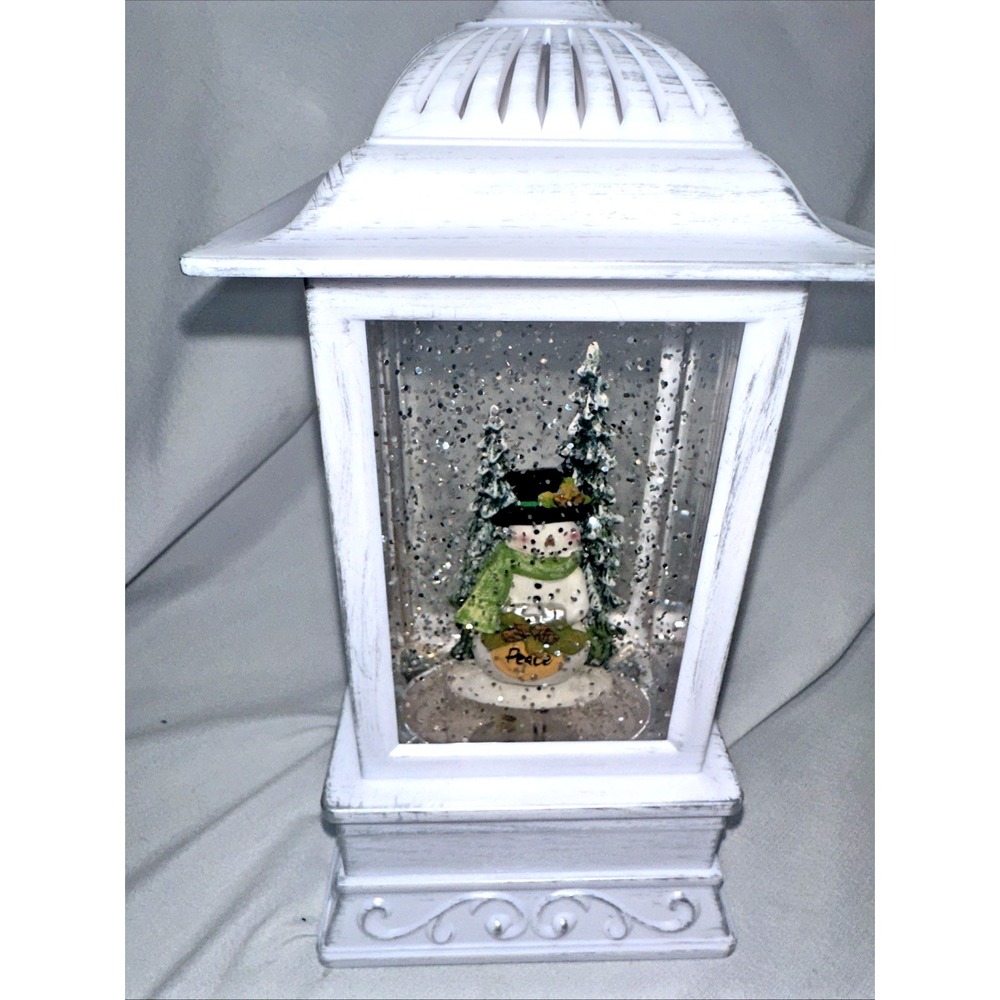 Illuminated Glitter &Light Continuous Motion 9" Lantern Snowman And Tree  Scene